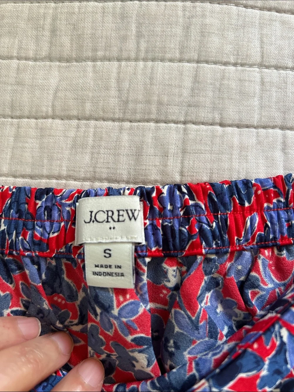 J. Crew Printed bias red blue floral slip satin pull on midi skirt S